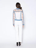 Denim Jacket with See-Through Lace Contrast