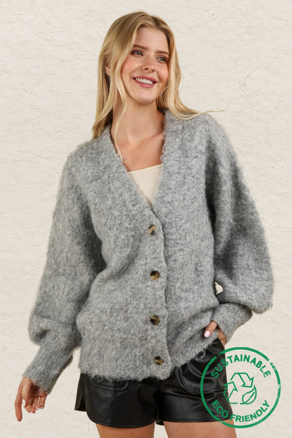 Oversized Mohair Button Down Soft Knit Sweater Cardigan