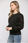 CONTRAST BURNOUT VELVET SLV SWEATER